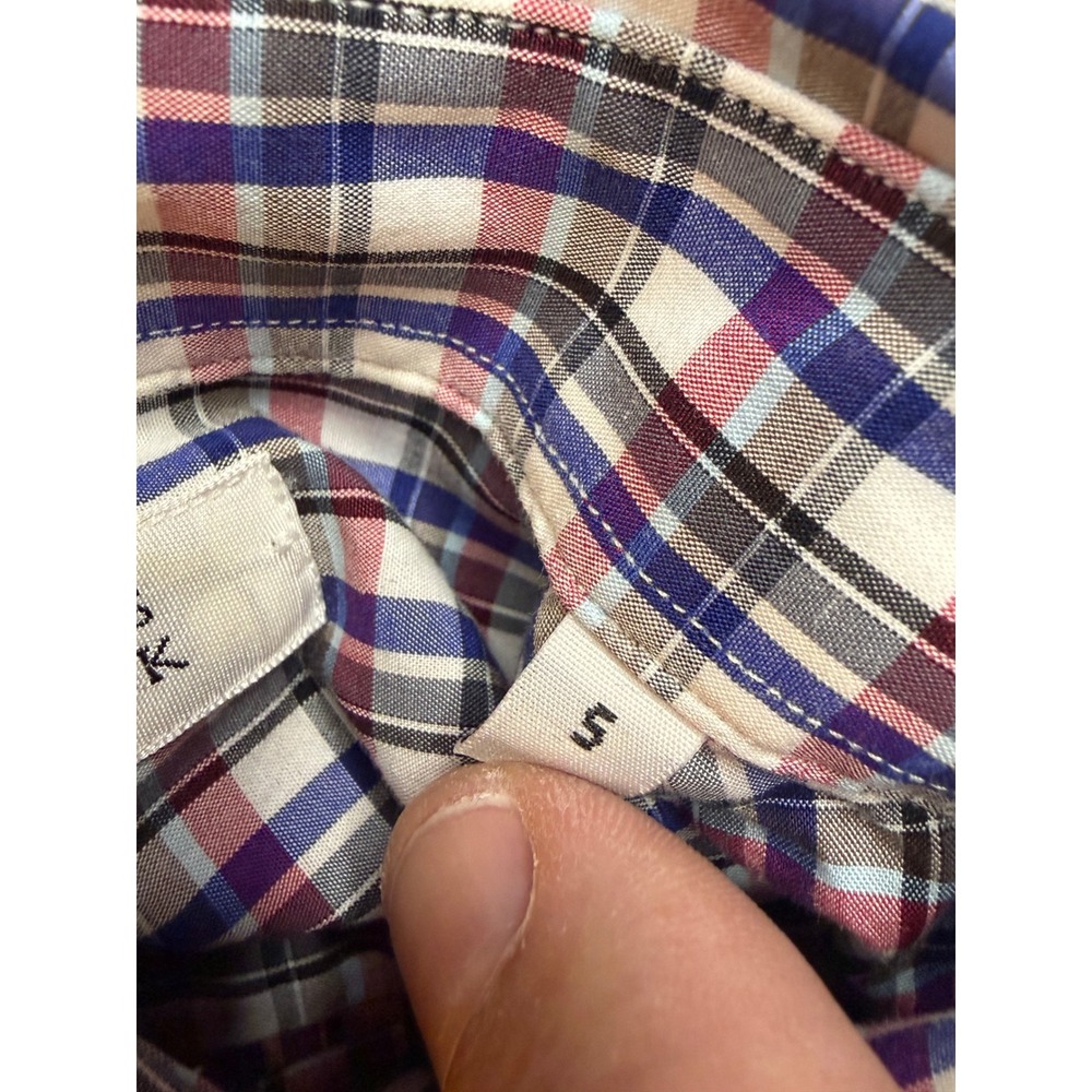 Barneys New York Mens Size Small Plaid Shirt Long Sleeve Button Down Purple Blue - Picture 4 of 9